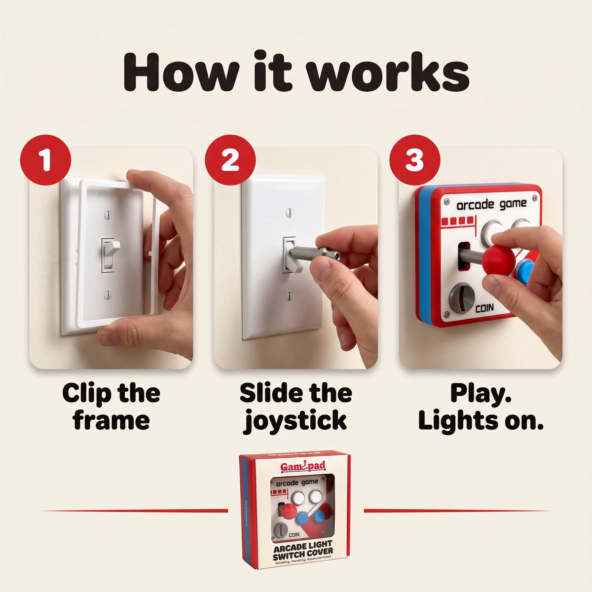 How it works: clip the frame, slide the joystick, play