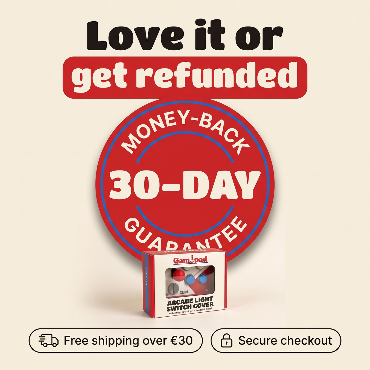 30-day money-back guarantee and free shipping over 30 euros